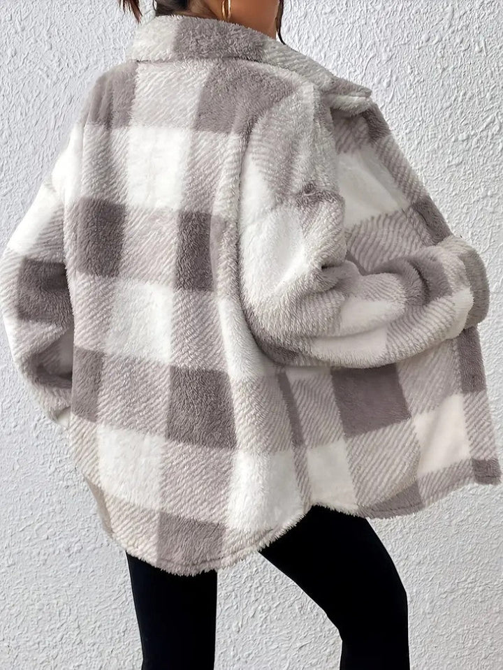 Viveka — Women’s Plush Plaid Button-Up Jacket
