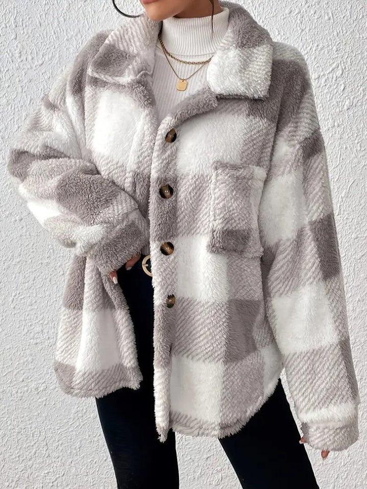 Viveka — Women’s Plush Plaid Button-Up Jacket