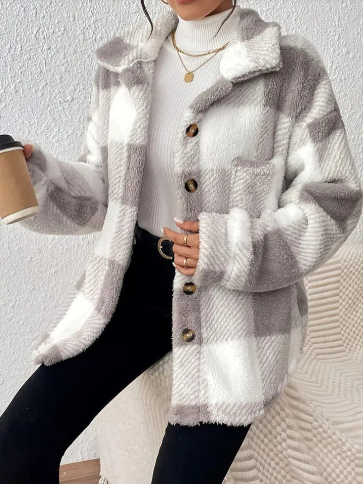 Viveka — Women’s Plush Plaid Button-Up Jacket