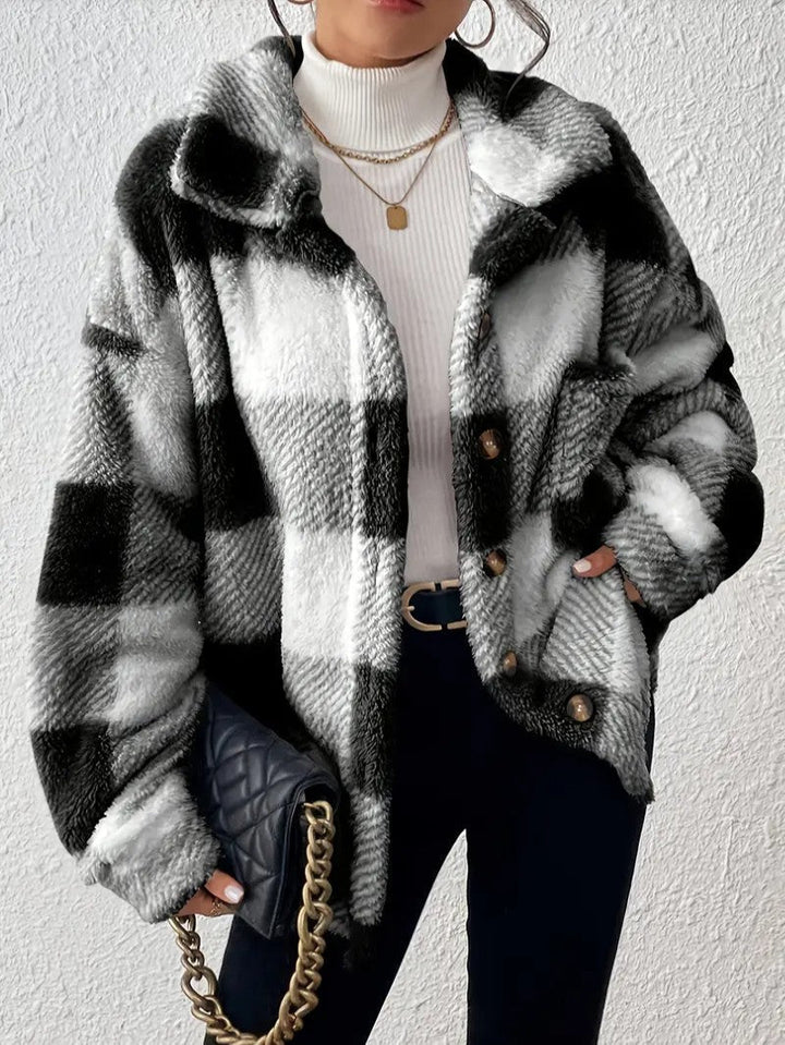 Viveka — Women’s Plush Plaid Button-Up Jacket