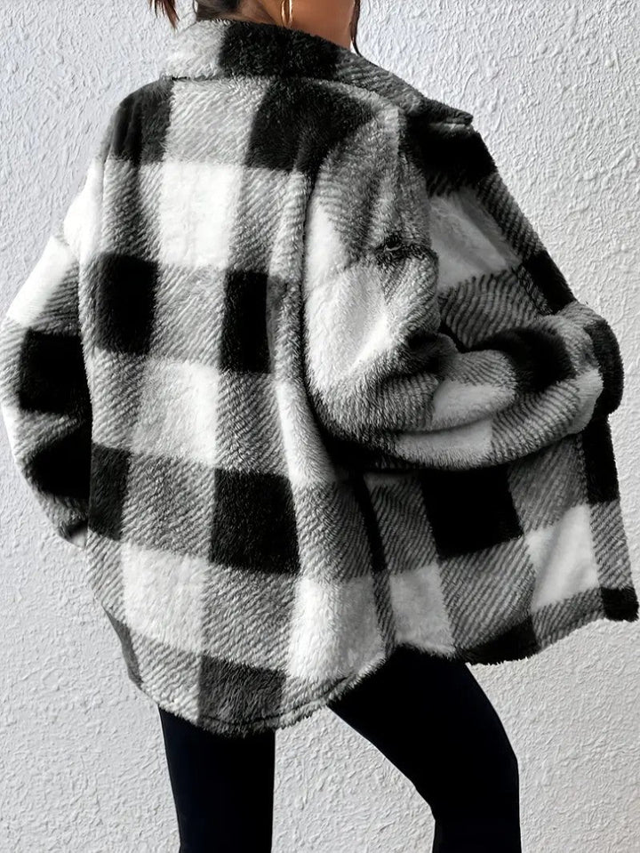 Viveka — Women’s Plush Plaid Button-Up Jacket