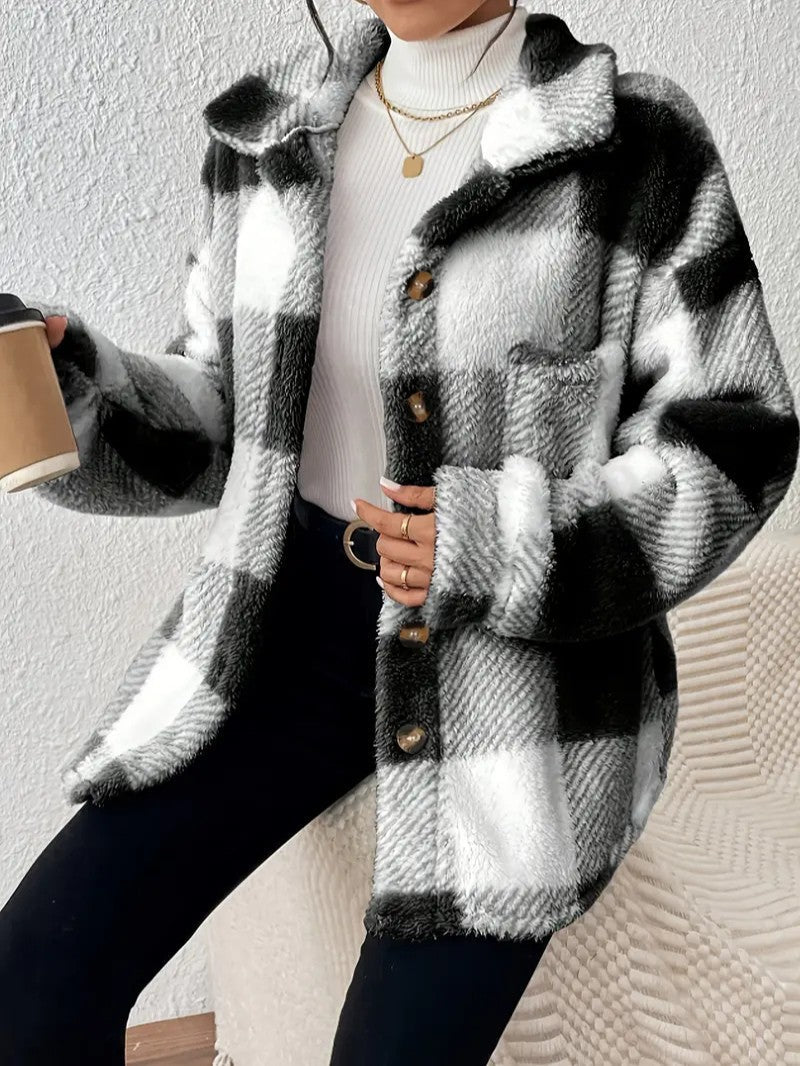 Viveka — Women’s Plush Plaid Button-Up Jacket
