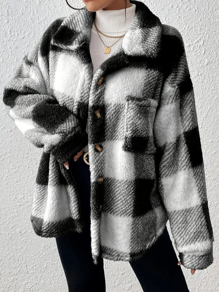 Viveka — Women’s Plush Plaid Button-Up Jacket