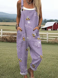 Priscilla — Bee-Print Dungaree Jumpsuit