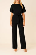 Millicent — Short-Sleeve Belted Wide-Leg Jumpsuit