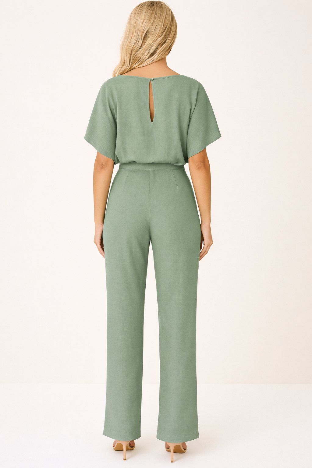 Millicent — Short-Sleeve Belted Wide-Leg Jumpsuit