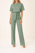 Millicent — Short-Sleeve Belted Wide-Leg Jumpsuit