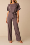 Millicent — Short-Sleeve Belted Wide-Leg Jumpsuit