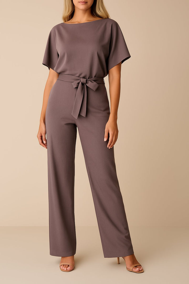 Millicent — Short-Sleeve Belted Wide-Leg Jumpsuit