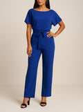 Millicent — Short-Sleeve Belted Wide-Leg Jumpsuit