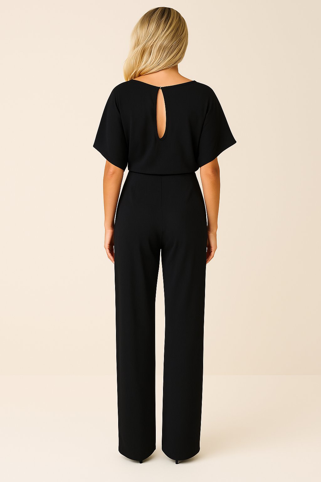 Millicent — Short-Sleeve Belted Wide-Leg Jumpsuit