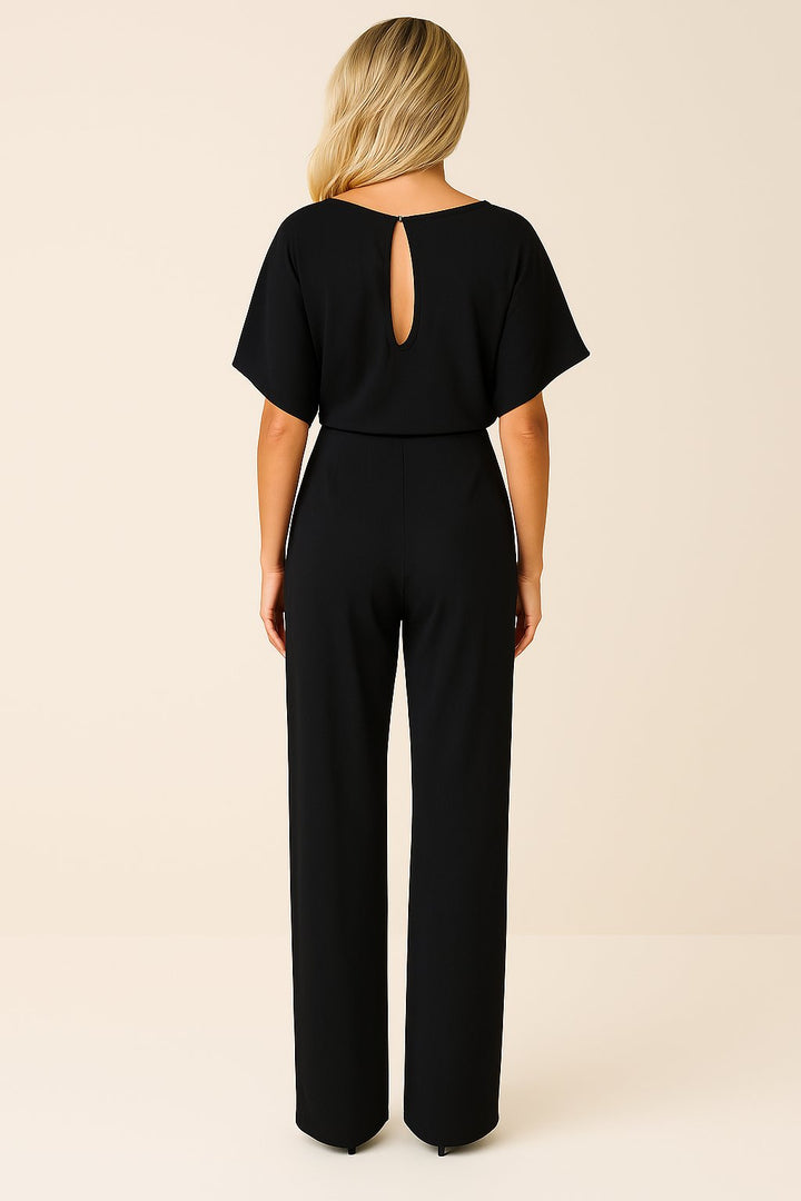 Millicent — Short-Sleeve Belted Wide-Leg Jumpsuit