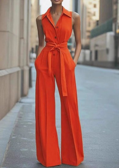 Wanda — Sleeveless Belted Wide-Leg Jumpsuit