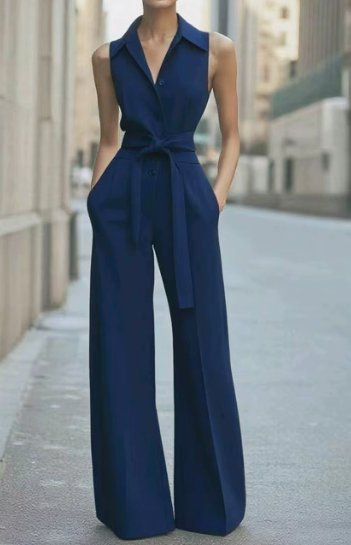 Wanda — Sleeveless Belted Wide-Leg Jumpsuit
