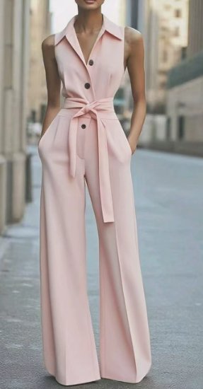 Wanda — Sleeveless Belted Wide-Leg Jumpsuit