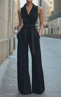 Wanda — Sleeveless Belted Wide-Leg Jumpsuit