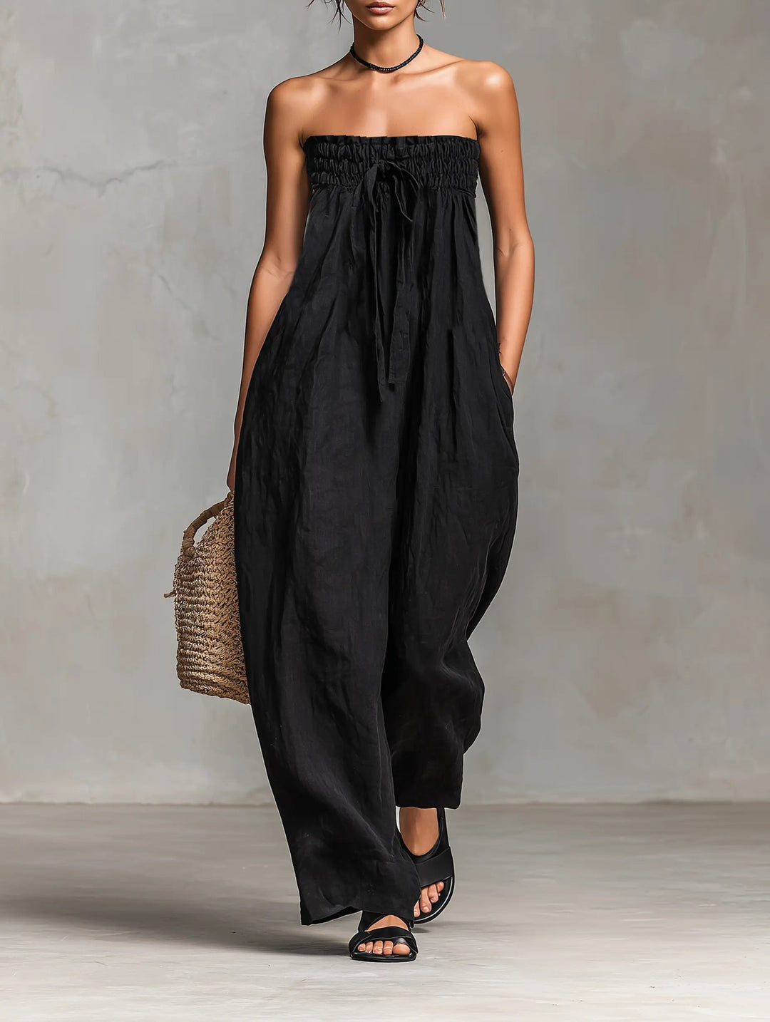 Winnifred — Strapless Linen Wide-Leg Jumpsuit