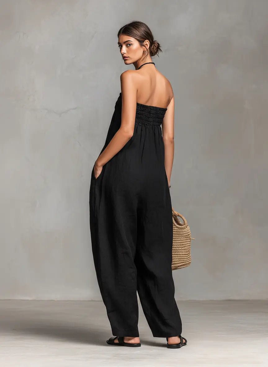 Winnifred — Strapless Linen Wide-Leg Jumpsuit