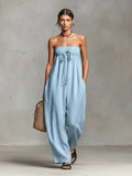 Winnifred — Strapless Linen Wide-Leg Jumpsuit