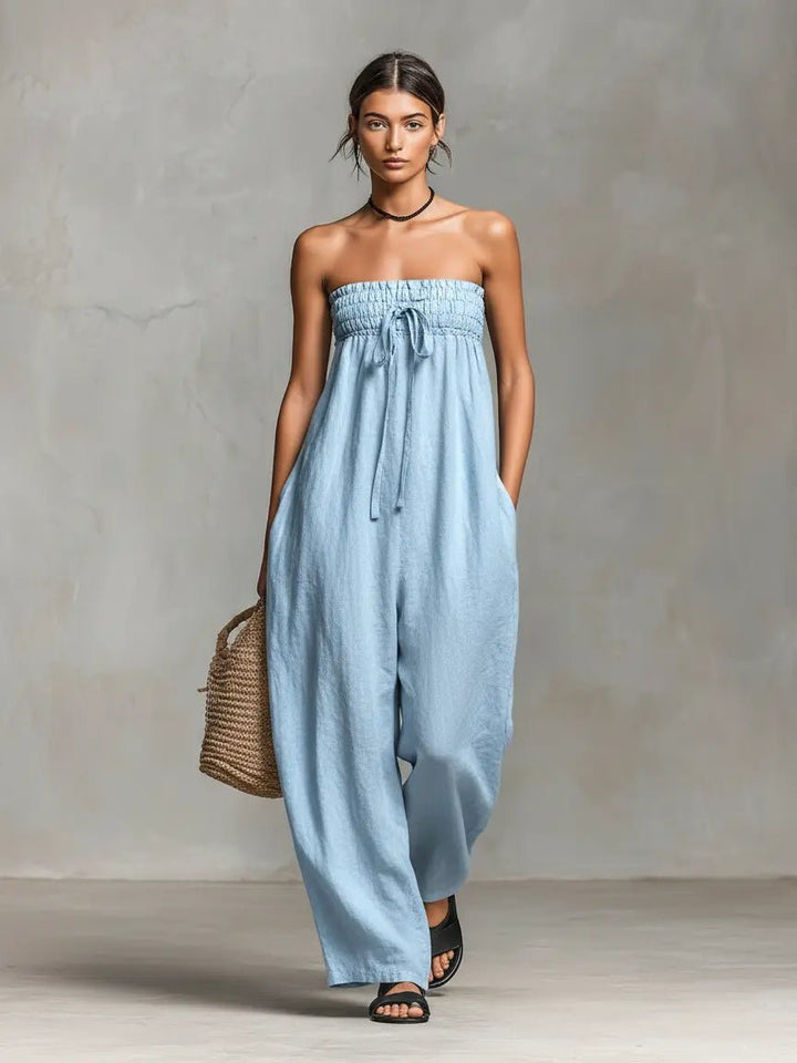 Winnifred — Strapless Linen Wide-Leg Jumpsuit