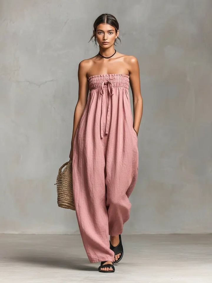 Winnifred — Strapless Linen Wide-Leg Jumpsuit