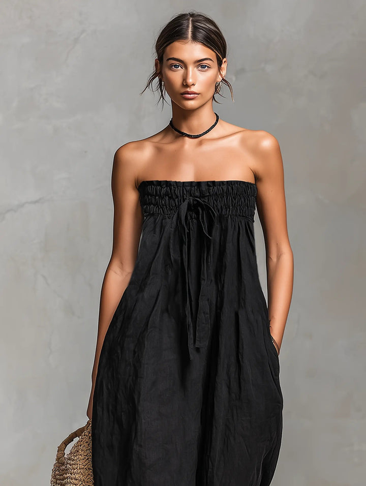 Winnifred — Strapless Linen Wide-Leg Jumpsuit