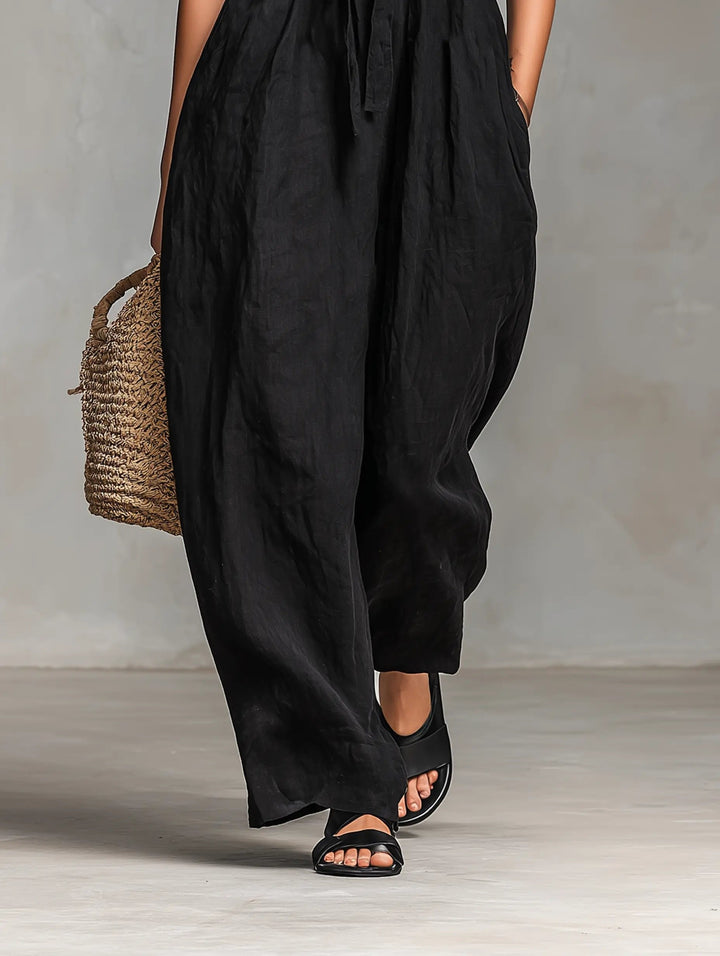 Winnifred — Strapless Linen Wide-Leg Jumpsuit