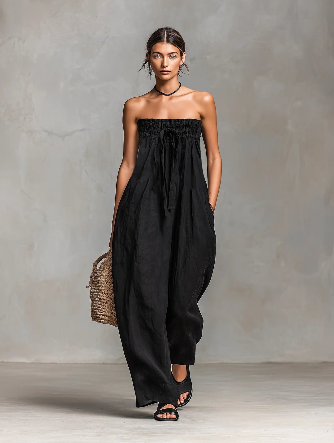 Winnifred — Strapless Linen Wide-Leg Jumpsuit
