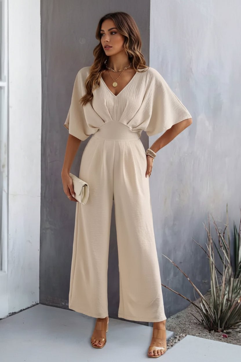 Georgette — Batwing V-Neck Wide-Leg Jumpsuit