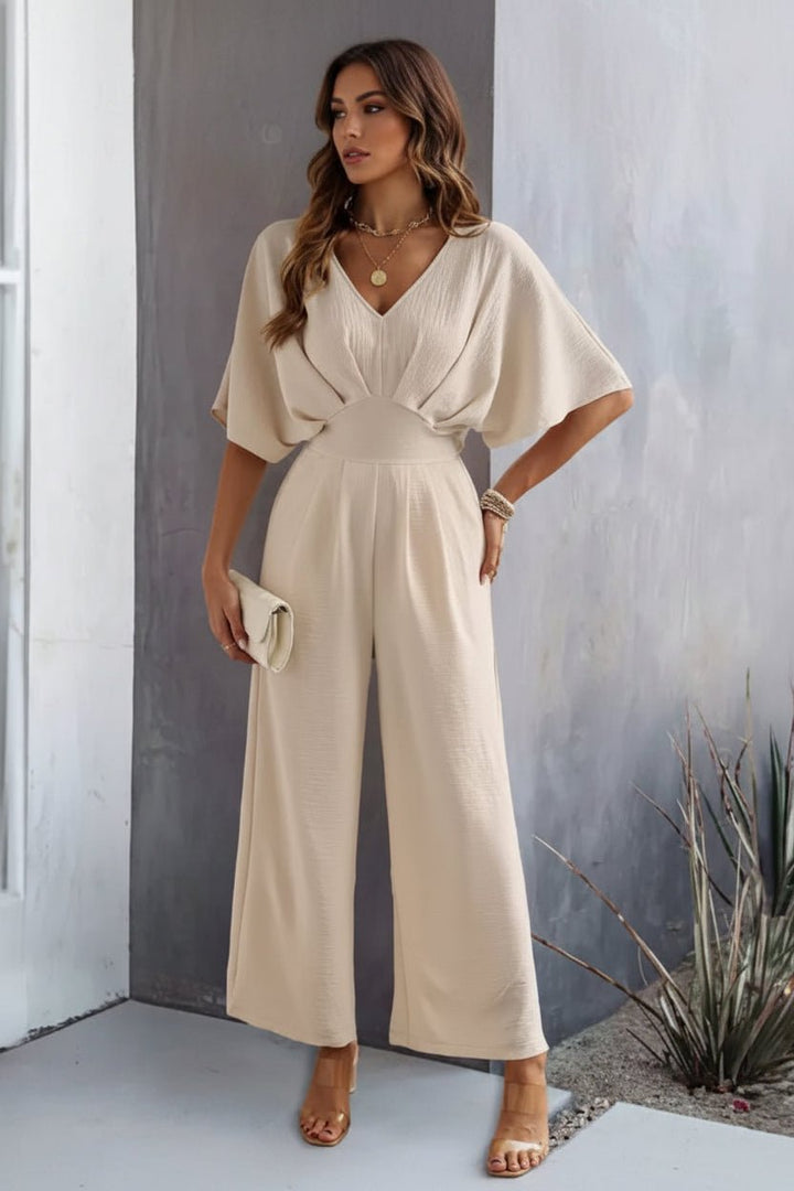 Georgette — Batwing V-Neck Wide-Leg Jumpsuit