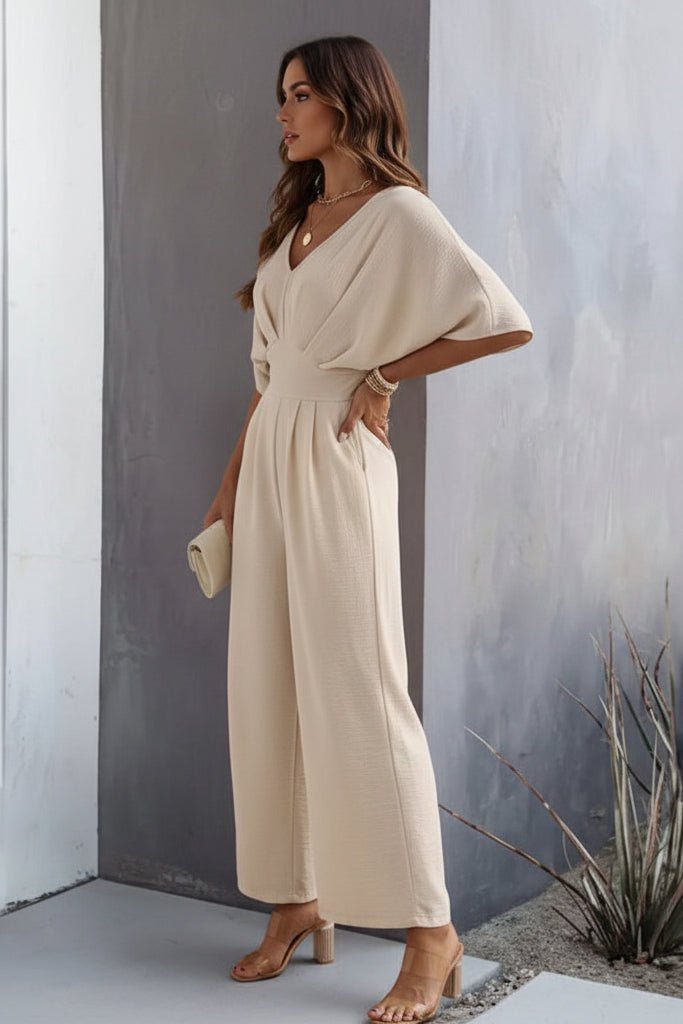 Georgette — Batwing V-Neck Wide-Leg Jumpsuit