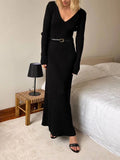 Ulla — Women’s Ribbed V-Neck Knit Maxi Dress