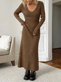 Ulla — Women’s Ribbed V-Neck Knit Maxi Dress