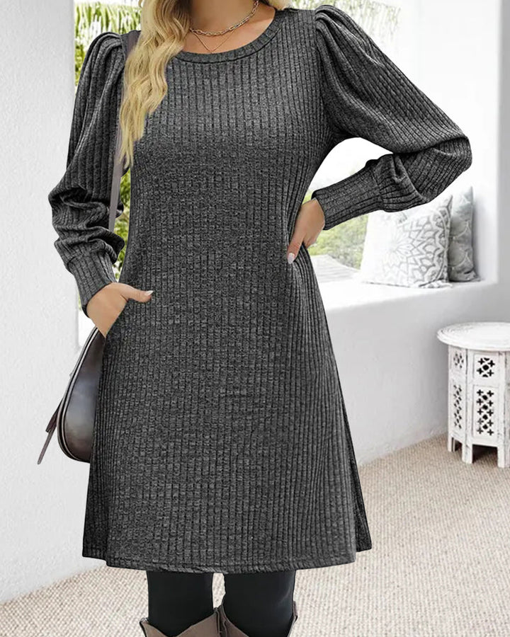 Oona — Women’s Puff-Sleeve Ribbed Mini Dress