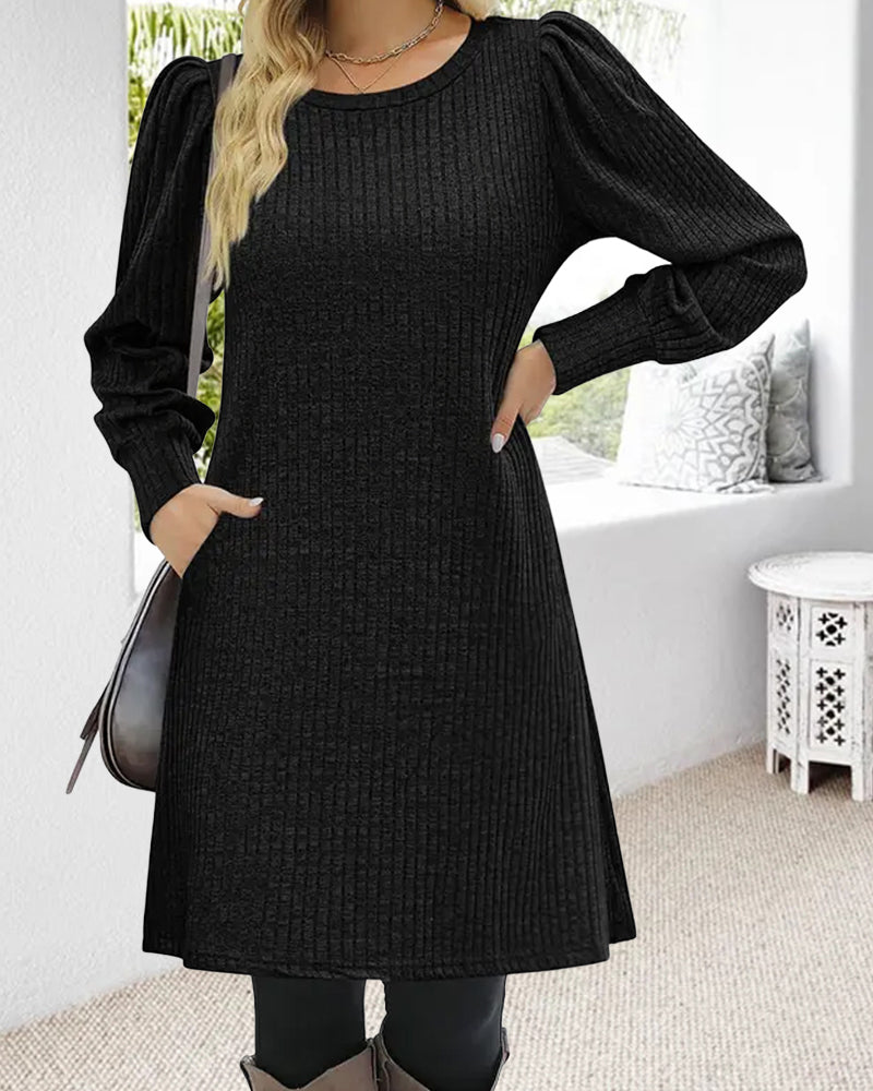 Oona — Women’s Puff-Sleeve Ribbed Mini Dress