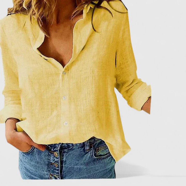 Olwen — Cotton-Linen Button-Down Blouse